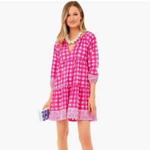 Tuckernuck Hot Pink and White Gingham Tiered Mini Dress